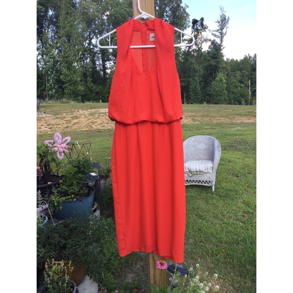 ASOS womens blouson dress sleeveless orange size 4 work back zip slit wedding